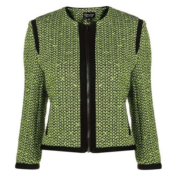 Topshop Jackets & Blazers - Topshop Neon Green & Black Tweed Blazer